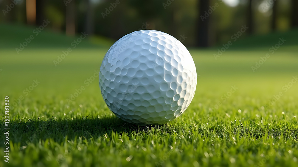 Obraz premium Brand New Golf Ball: Unmarked White Surface on Tournament-Grade Turf Under Natural Light