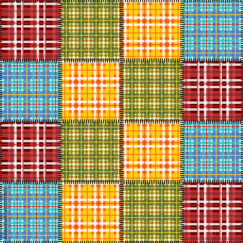 Plaid patchwork seamless pattern. Estampa para São joão e festa junina. Picnic checkered colorful pattern. Patchwork wallpaper