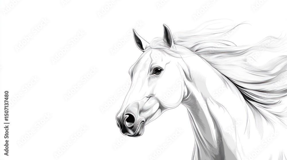 Obraz premium White horse profile drawing