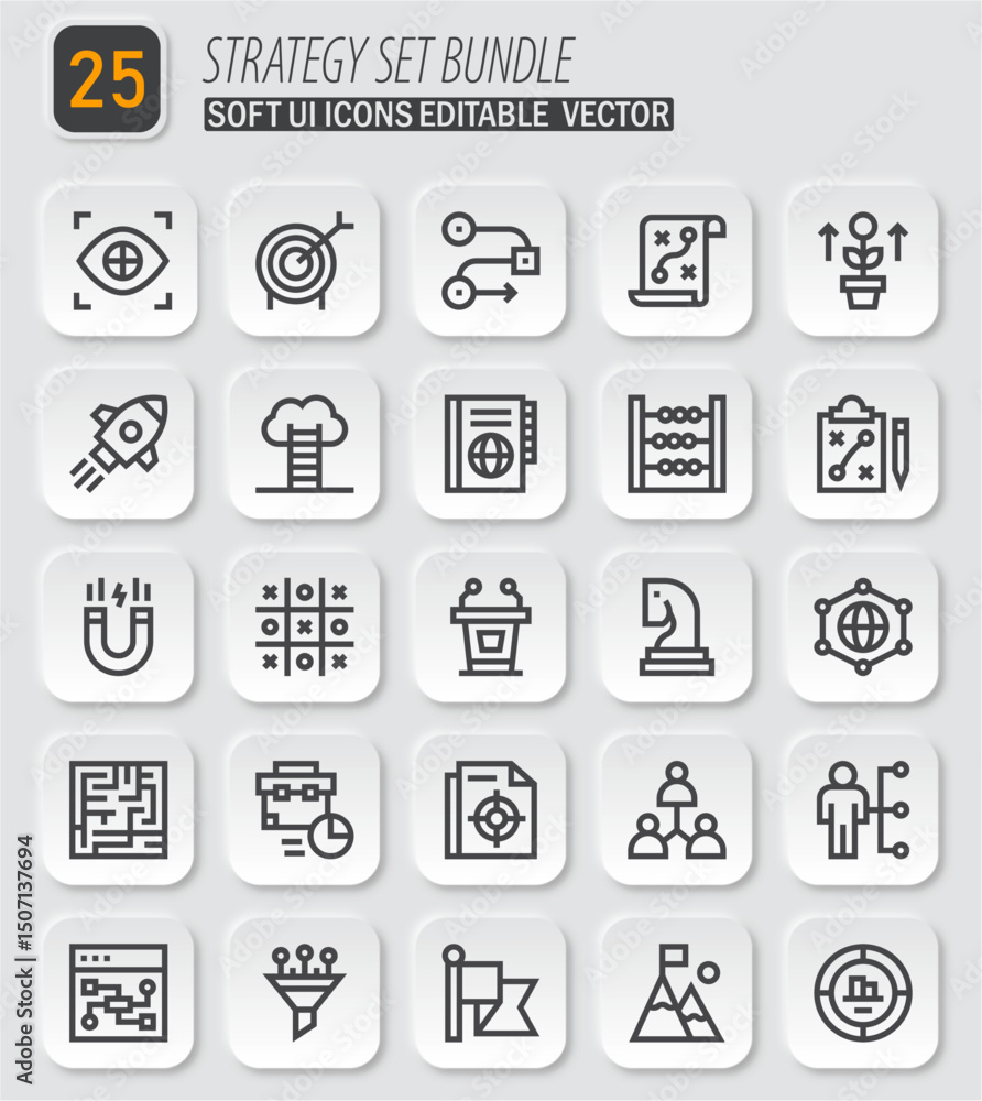 Strategy Set Bundle: Soft UI Icons for Business, Management, and Planning Editable Vector Resource Strategy Set Bundle: Soft UI Icons for Business, Management, and Planning Editable Vector Resource