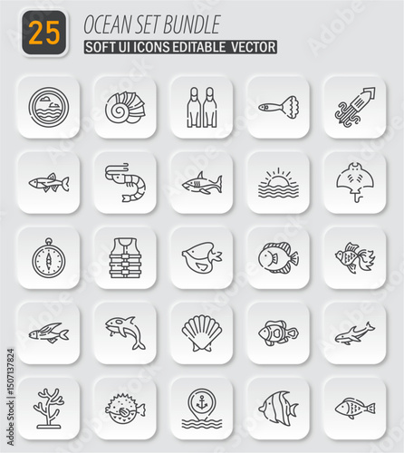 Elegant ocean-themed icon set bundle with editable vector design for nautical and marine-inspired applications