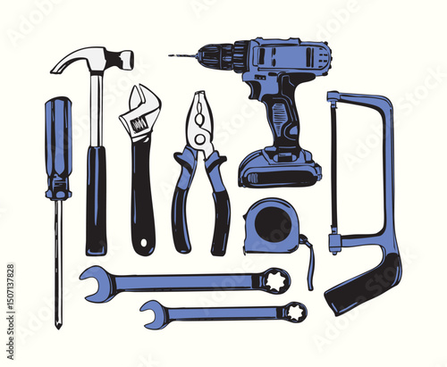 Vintage Hand Drawn Tool Icons Set