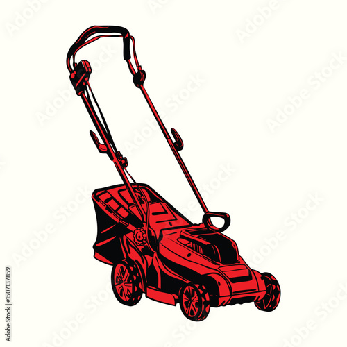 Red Electric Lawn Mower Illustration