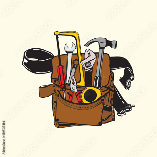 Tool Belt with Hand Tools Illustration