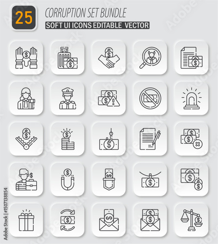 Corruption Set Bundle: A Collection of Editable Vector Icons Representing Illegal and Unethical Practices