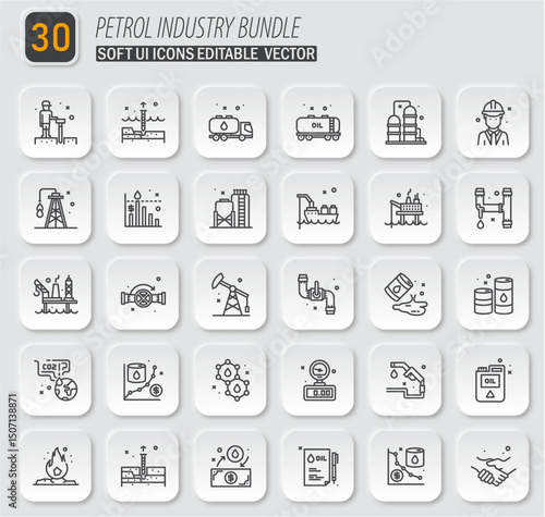Petrol Industry Bundle: 30 Soft UI Vector Icons for Oil and Gas Industry related projects and graphic resources designs