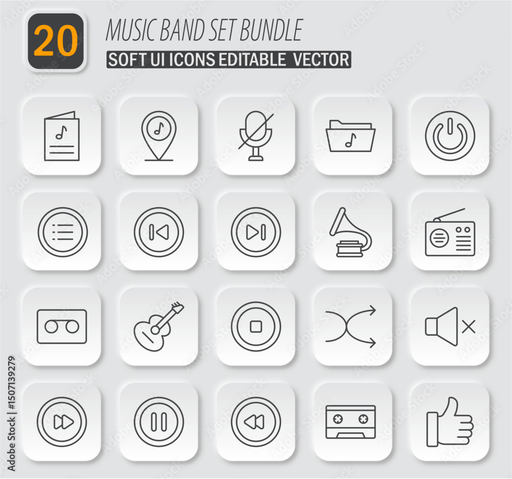 Fototapeta premium Music Band Set Bundle: Soft UI Icons Editable Vector for Creative Projects and Designs