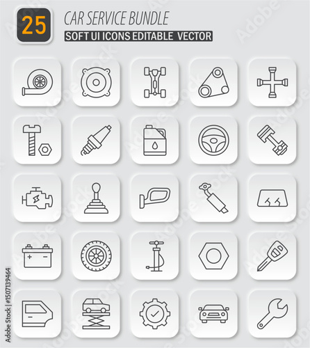 Car Service Bundle: Soft UI Icons Editable Vector Set for Automotive and Mechanical Applications