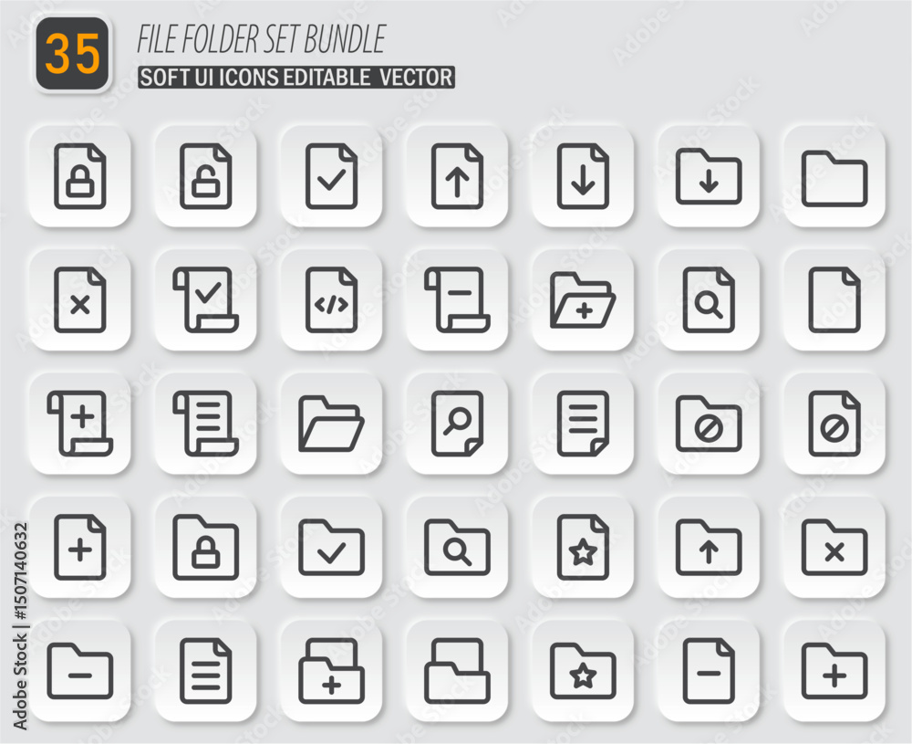 Minimalist file and folder icon set bundle with soft UI design perfect for interface and web applications Minimalist file and folder icon set bundle with soft UI design perfect for interface and web applications