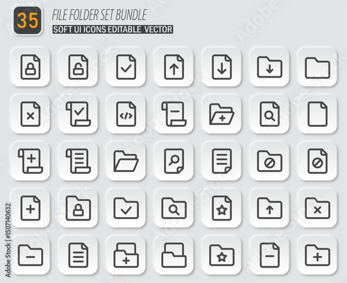 Minimalist file and folder icon set bundle with soft UI design perfect for interface and web applications