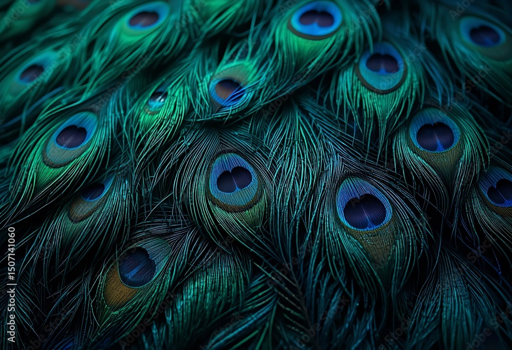 Obraz premium Close-up of Vibrant Peacock Feather Detail. Generative Ai