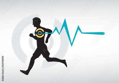 Running Man Heartbeat Monitor Vector. Editable Clip Art.