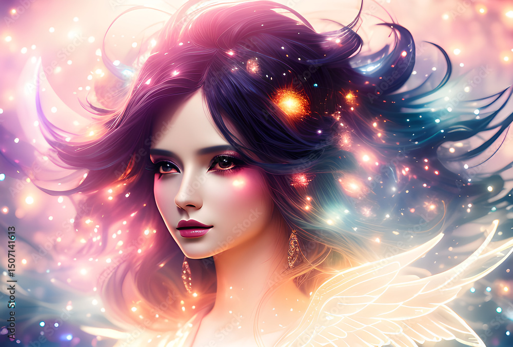 Girl on a background of bright colors of space Magical Energy Transform.generative ai Girl on a background of bright colors of space Magical Energy Transform.generative ai
