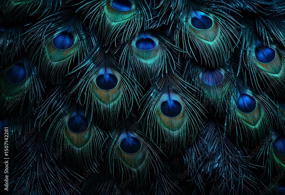 Obraz premium Close-up of Vibrant Peacock Feather Detail. Generative Ai