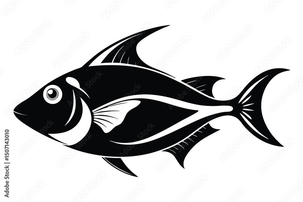 Obraz premium Black and White Anglerfish Illustration with Sharp Fins and Elegant Curved Lines