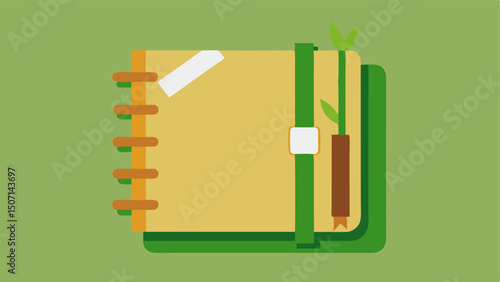 EcoNotebook and Stylus A digital notebook made of recycled material depicted alongside a bamboo stylus emphasizing its paperless ecofriendly nature.