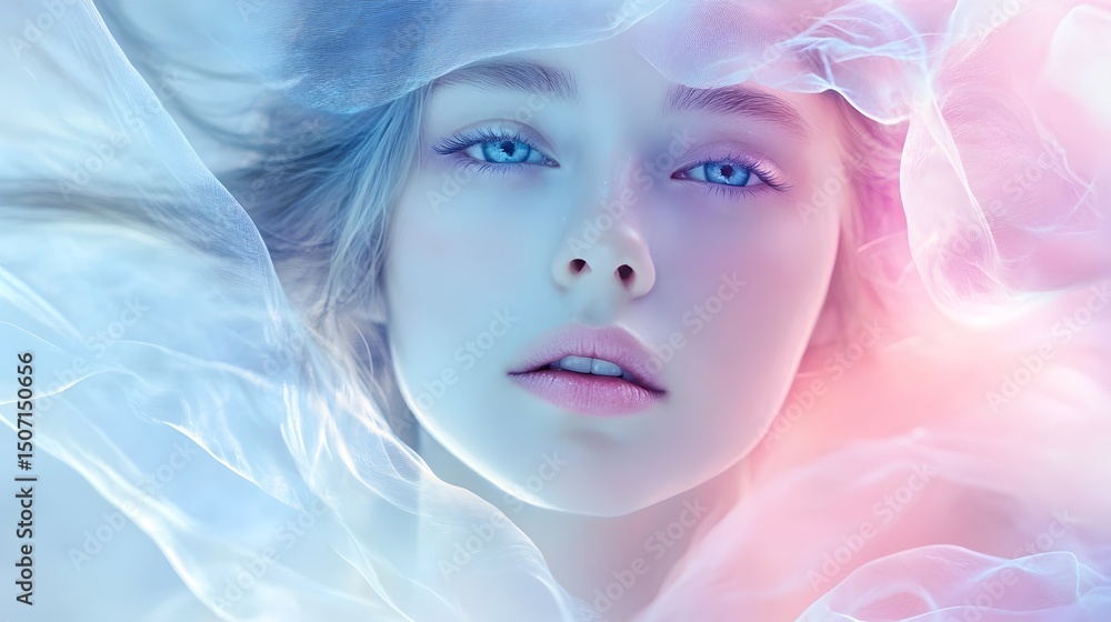 Ethereal Celestial Sprite Portrait with Dreamy Pastel Tones and Flowing Lines Ethereal Celestial Sprite Portrait with Dreamy Pastel Tones and Flowing Lines