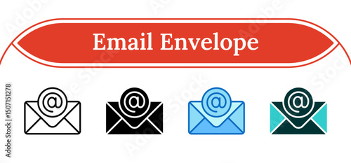 Email Envelope - Multi Style Outline, Glyph Silhouette, Blue, Dual Tone Icon - Envelope with mail symbol, representing email identity or address
