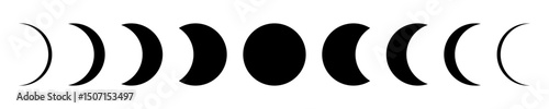 Moon phases black icons set vector.