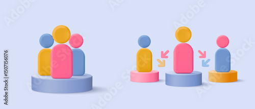 3D people in team leader symbol of teamwork. Problem-solving, business challenge in leadership connection to people, partnership concept. 3d teamwork idea icon vector render illustration