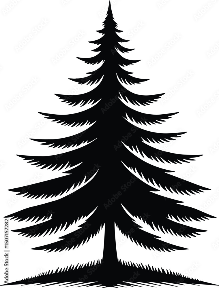 Obraz premium Pine tree vector silhouette illustration isolated on a white background