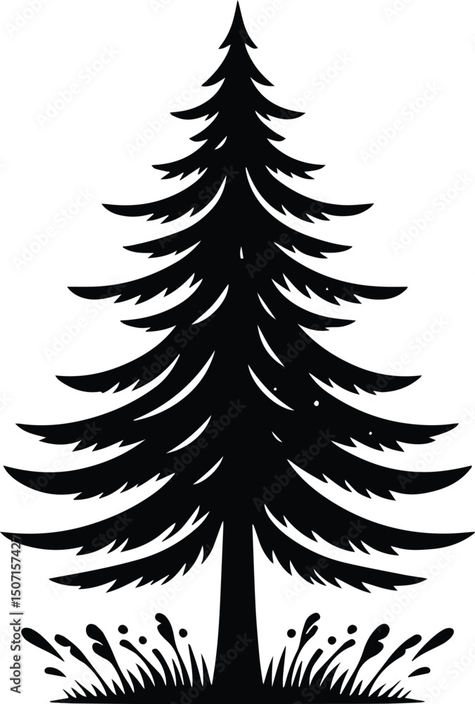 Obraz premium Pine tree vector silhouette illustration isolated on a white background