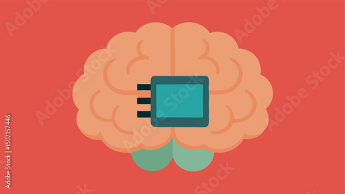 Microchip in Brain An illustration of a brain with a small microchip embedded in it signifying advanced neurotechnology.