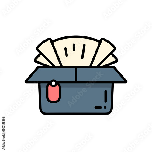 Box filled with documents and papers during the packing process  