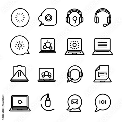 リモート学習とコミュニケーションアイコン｜Remote Learning and Communication Icons