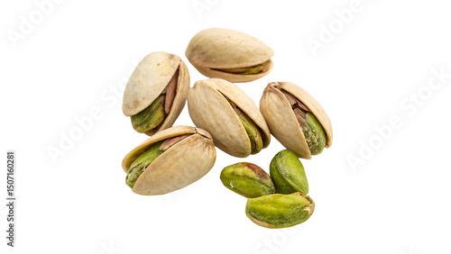 Photography Close-up of pistachio nuts in their shells isolated on transparent background  v