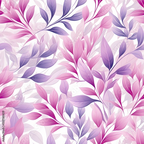 Soft Pink & Purple Botanical Leaves – Seamless Pattern (Generative AI)