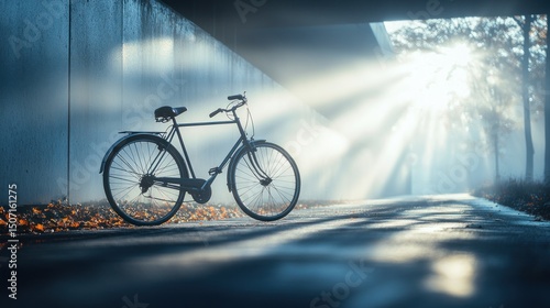 Wallpaper Mural Bicycle under misty, sunlit bridge Torontodigital.ca