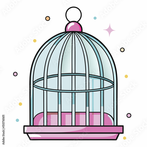 Colorful birdcage with clean lines and playful design elements  