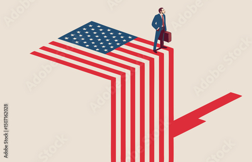 United States economy collapse. Symbol of crisis, recession, downfall and stock market crash. Vector illustration concept.
