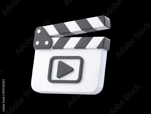 3D Cartoon Film Clapperboard – Play Button and Hand Holding Slate