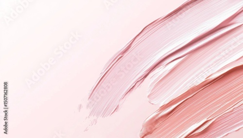 Light pink background with soft peach and blush brush strokes for a cosmetic product presentation banner