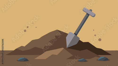 Chisel and Rocks A heavy chisel lying on a pile of rocks at the edge of a rocky ditch with some loose dirt tered around it.