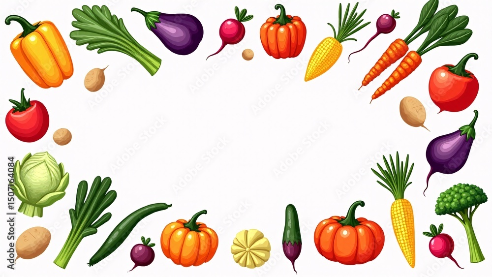 Colorful Vegetables Frame On White Background Colorful Vegetables Frame On White Background