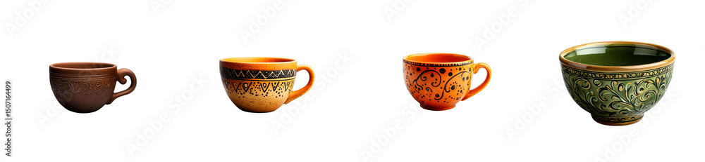 custom made wallpaper toronto digitalCeramic cups with ornamental designs, isolated, cut out transparent