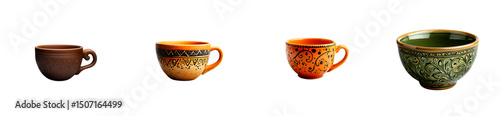 Wallpaper Mural Ceramic cups with ornamental designs, isolated, cut out transparent Torontodigital.ca