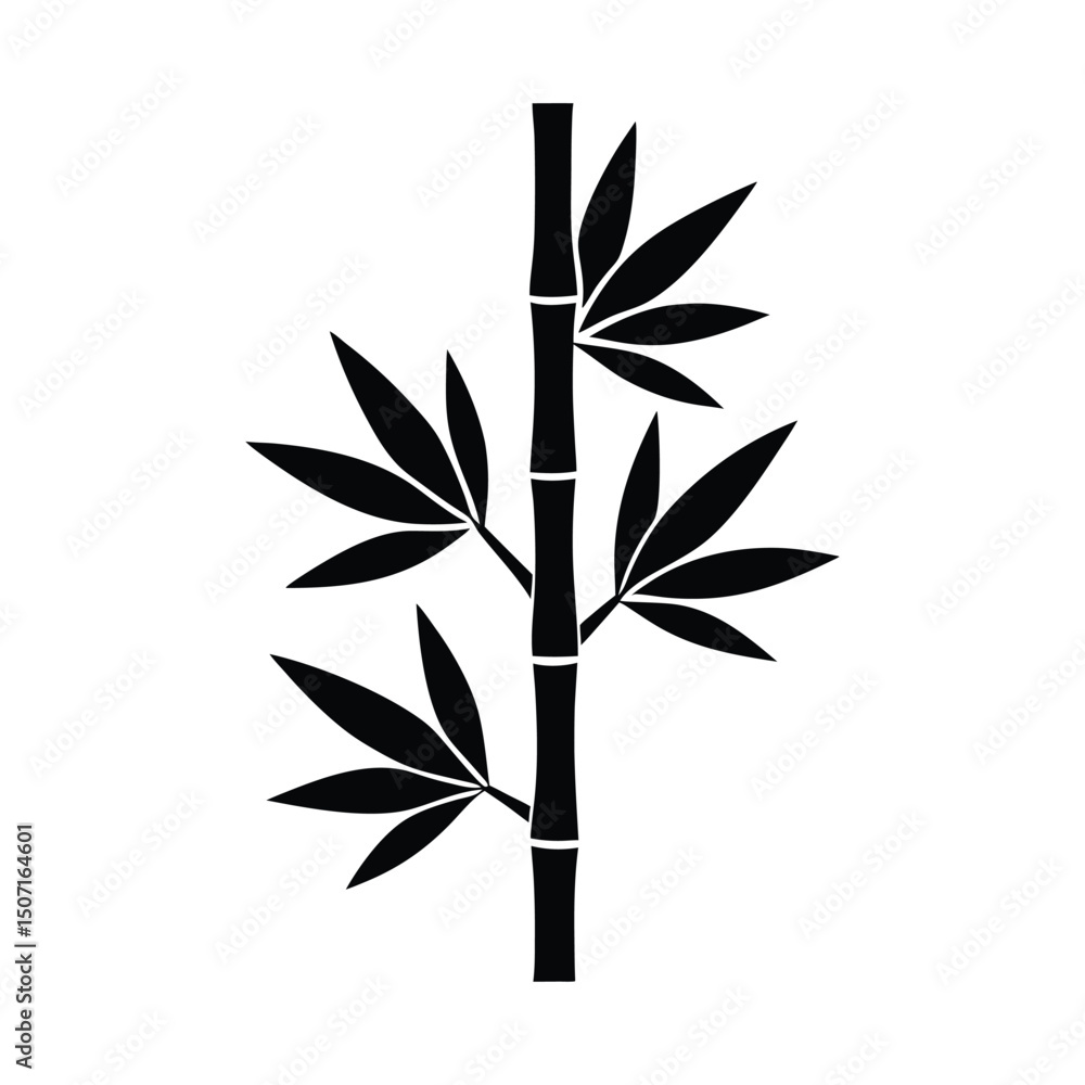 Obraz premium Bamboo Stalk Leaves Elegant Vector Silhouette