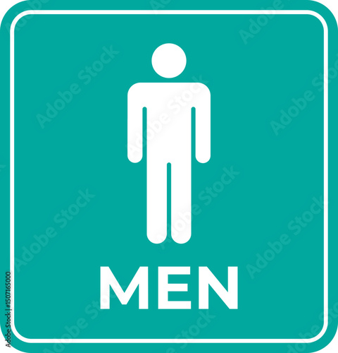 Teal Men's Restroom Sign Simple, Clear Icon and Text