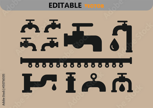 Collection of water tap and pipe icons