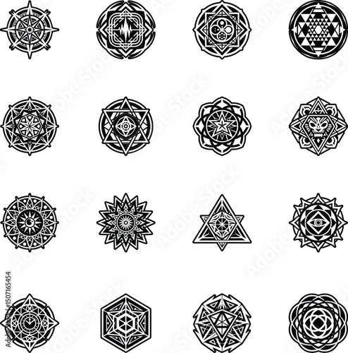 Set of Filled Style Geometric Enlightenment Symbols 

