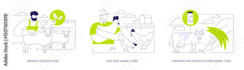 Organic livestock farming isolated cartoon vector illustrations se