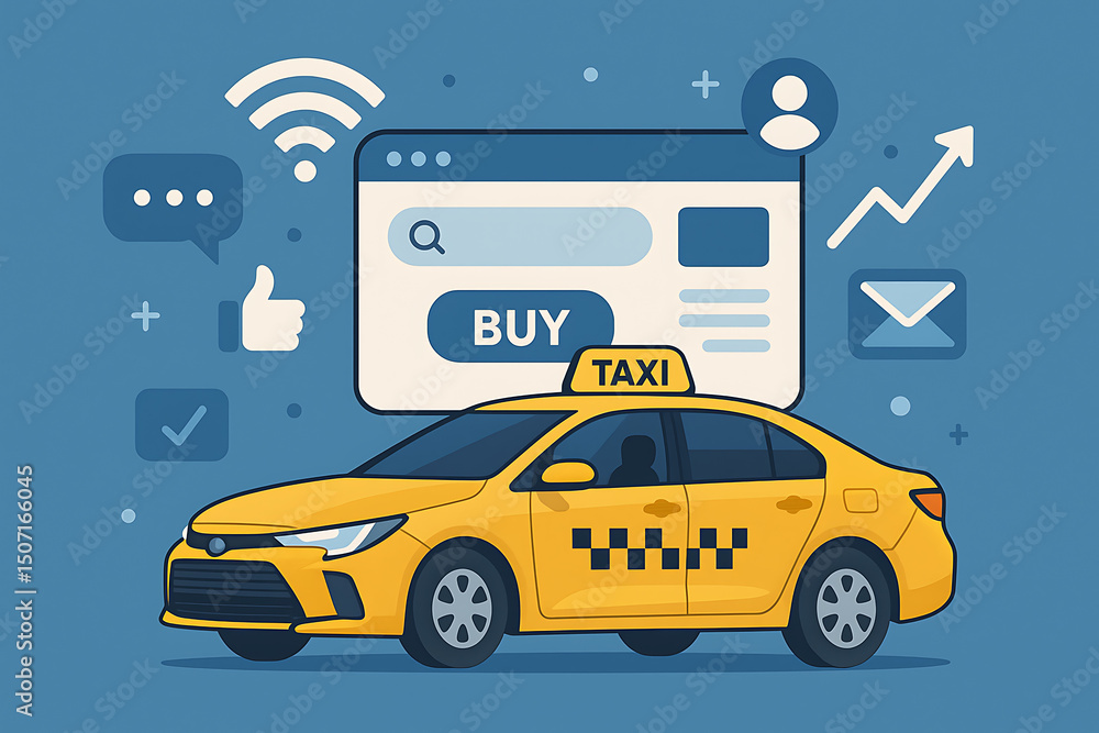 Obraz premium Modern taxi operations powered by online apps.