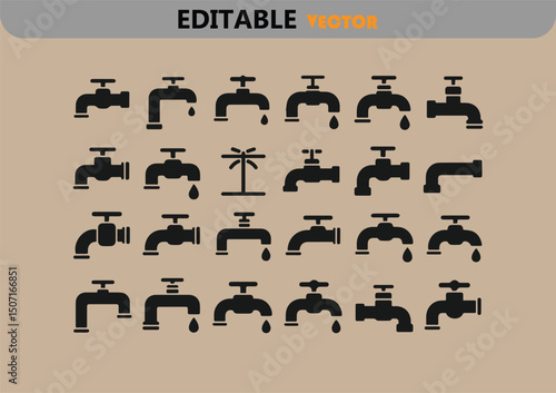 Collection of faucet icons water tap symbols plumbing fixtures