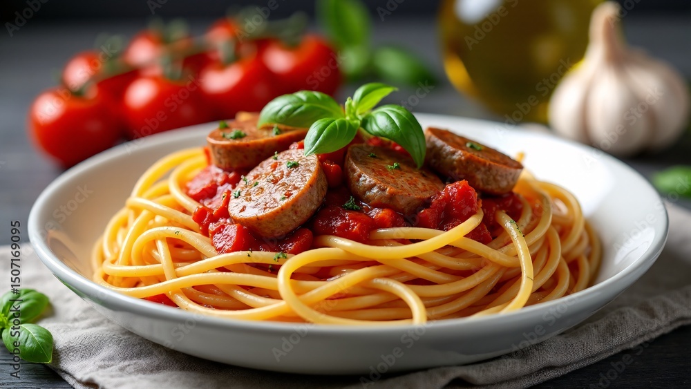 Spaghetti With Sausage, Tomato, and Basil Spaghetti With Sausage, Tomato, and Basil