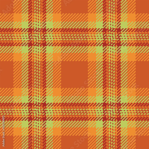 Vibrant autumnal plaid pattern in warm oranges and greens.  Perfect for fallthemed designs, textile prints, or website backgrounds.