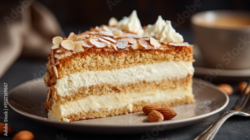 Wallpaper Mural Almond Cake Slice with Layers on Plate - Delicious Dessert Photography Torontodigital.ca